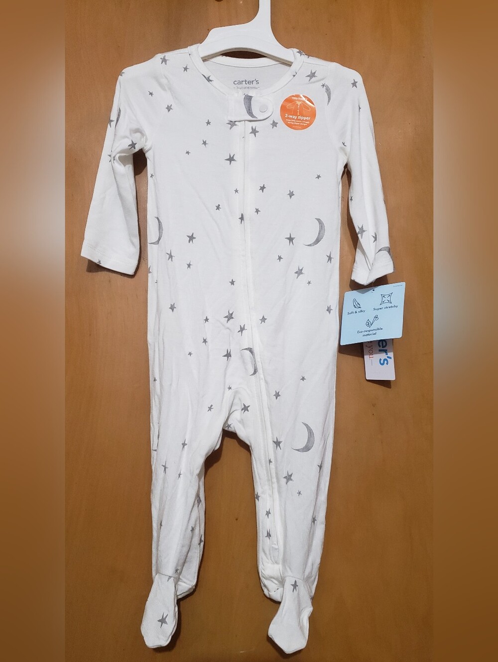 Carter's White Footed One-Piece with Gray Star & Moon Print